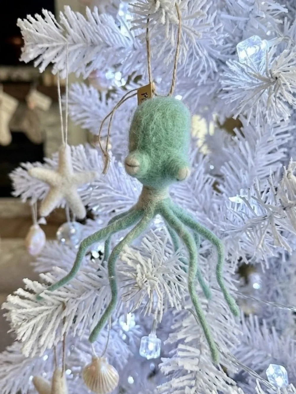 Handcrafted Mint Green Felt Octopus Ornament - Home Holiday Decor